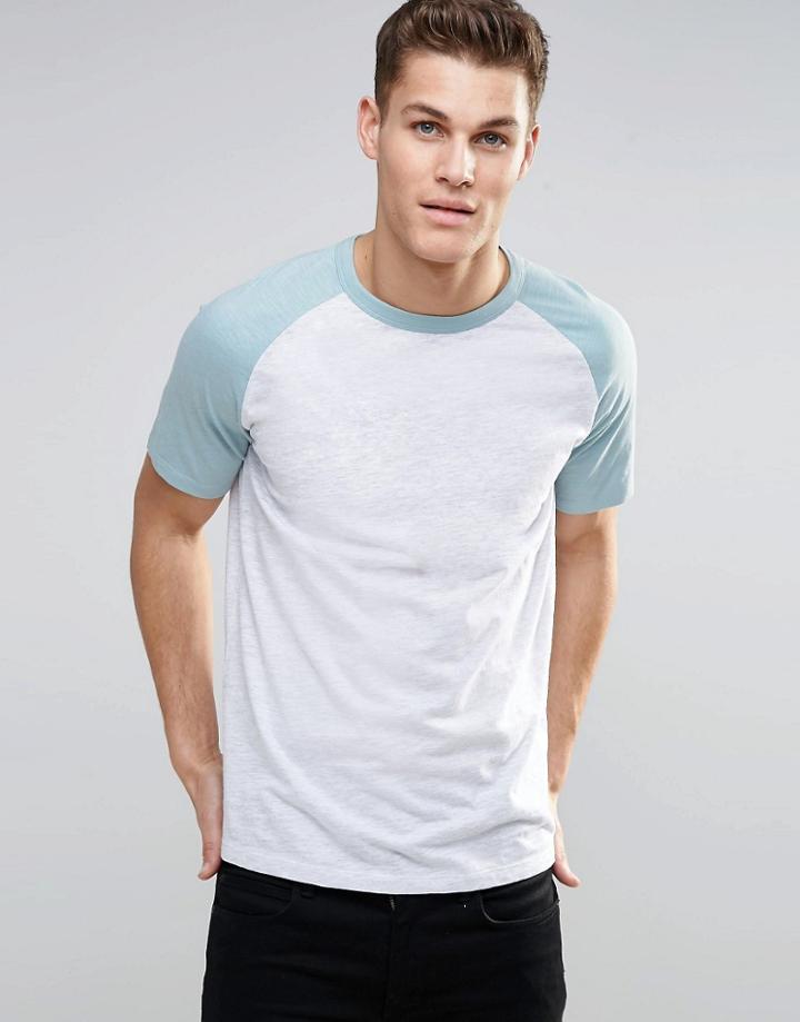 New Look Ringer Raglan T-shirt In Green - Gray