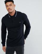 Fred Perry Long Sleeve Slim Fit Twin Tipped Polo Shirt In Black - Black