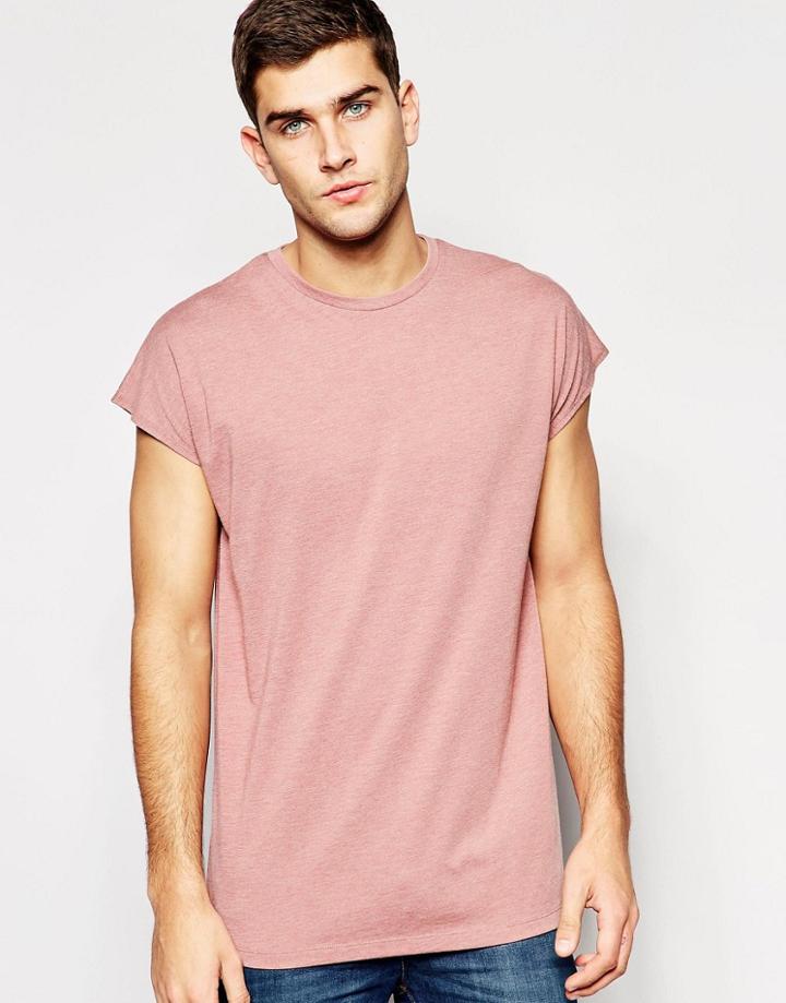 Asos Oversized Sleeveless T-shirt In Pink Marl - Burlwood Marl