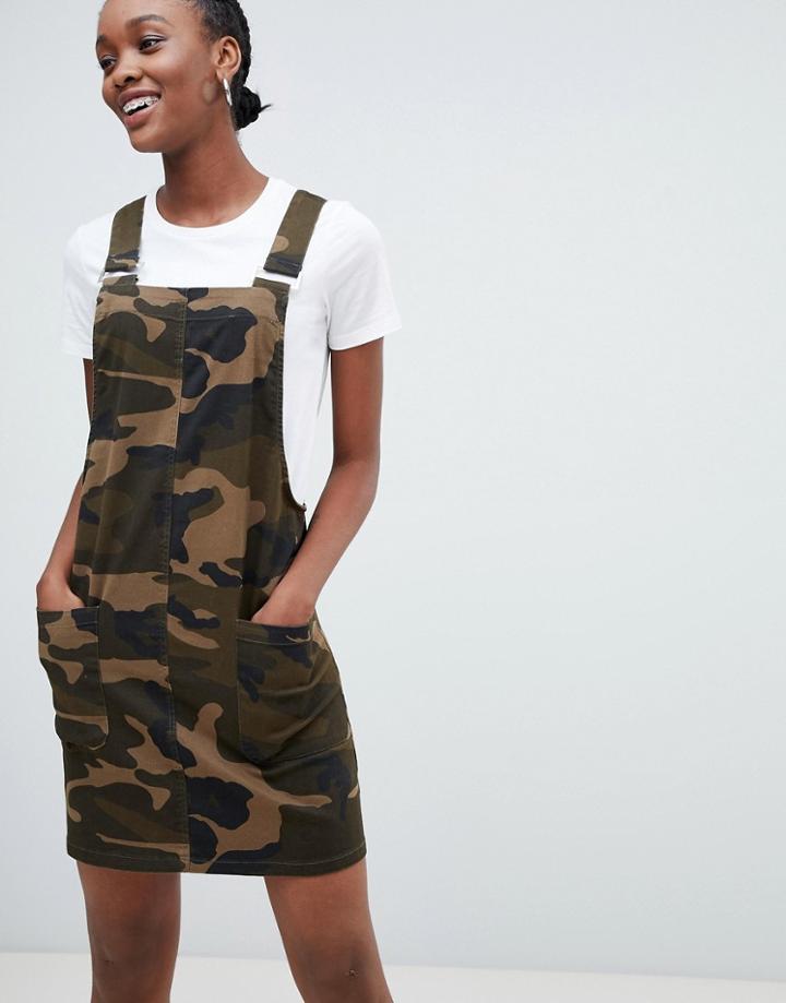 New Look Camo Print Pocket Pinny Dress - Green