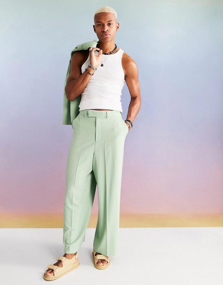 Asos Design Extreme Wide Leg Suit Pants In Mint Green Crepe