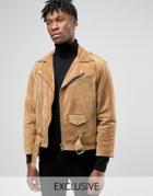 Reclaimed Vintage Suede Biker Jacket - Stone