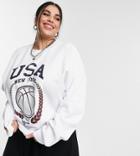 Asos Design Curve Oversized Sweatshirt With Usa Baseball Print In White