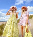 Labelrail X Olivia & Alice Maxi Cami Smock Dress With Full Skirt In Abstract Line Print-yellow