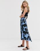 Asos Design Step Hem Pleated Midi Skirt In Abstract Print-multi