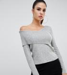Parallel Lines Off Shoulder Fitted Sweater - Gray