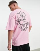 Jack & Jones Originals Oversized T-shirt With Rose Back Print In Pink