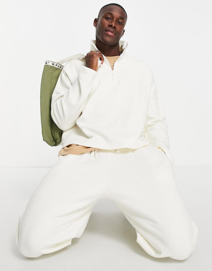 Asos Design Extreme Oversized Half Zip Boxy Sweatshirt In Soft White - Part Of A Set