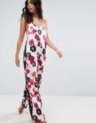 Asos Satin Jumpsuit In Mixed Blurred Floral Print - Multi