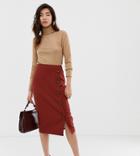 Warehouse Midi Skirt With Button Detail In Rust - Brown