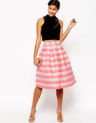 Asos Midi Prom Skirt In Pink And Nude Stripe