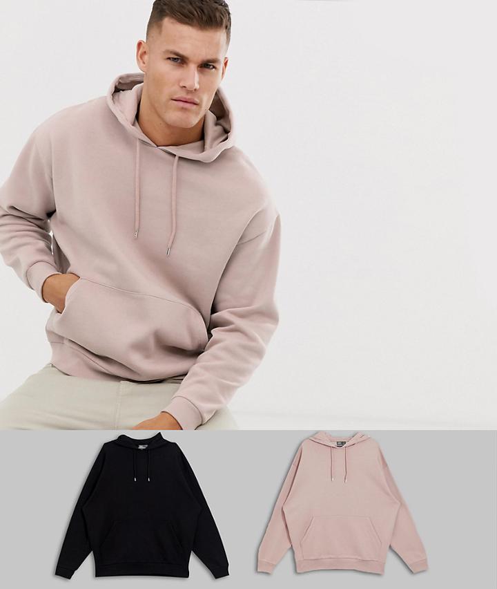 Asos Design Oversized Hoodie 2 Pack Beige/black - Multi