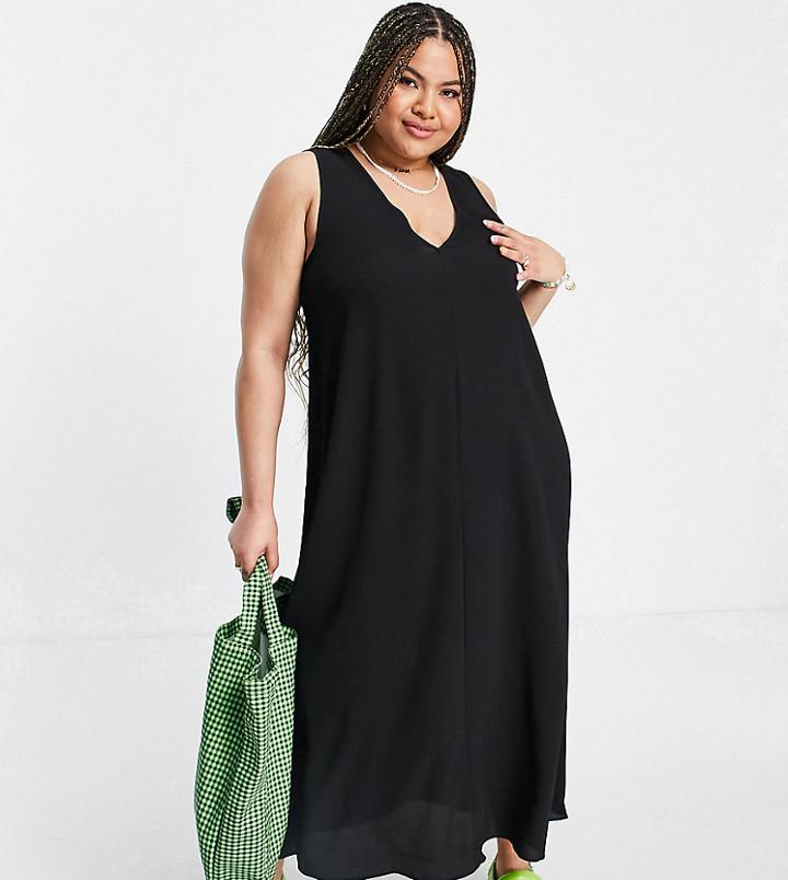 Asos Design Curve Plunge Neck Maxi Dress In Black