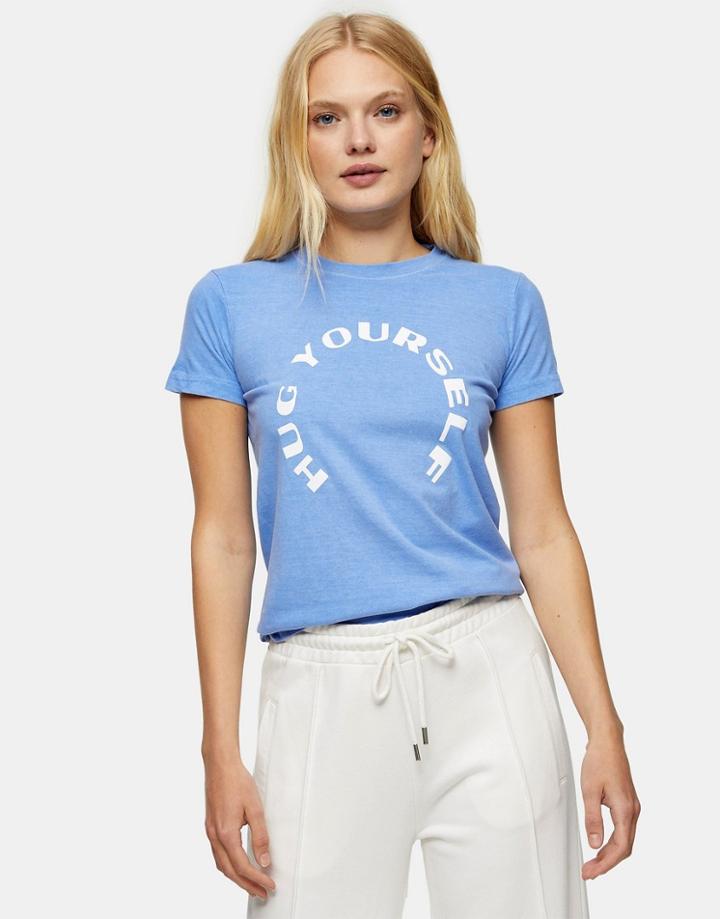 Topshop Hug Yourself Shrunken T-shirt In Blue-blues