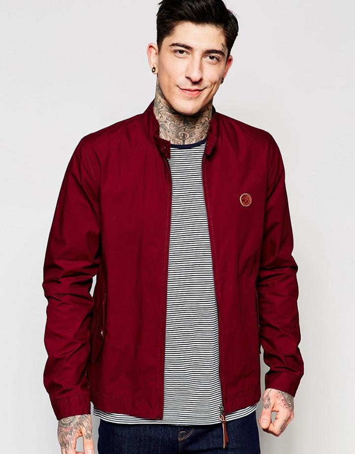Pretty Green Harrington Jacket In Burgundy - Burgandy