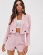 Asos Design Cropped Pink Suit Blazer - Pink