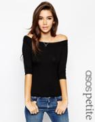Asos Petite Exclusive Top With Bardot Neck And 3/4 Sleeves - Black