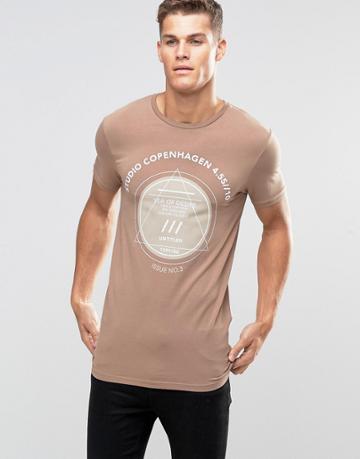 Asos Longline Muscle T-shirt With Studio Copenhagen Print - Sand