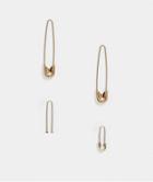 Asos Design Pack Of 2 Safety Pin Earrings In Gold Tone