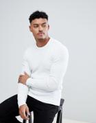 Asos Muscle Fit Textured Sweater In White - White