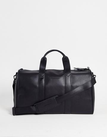 Smith & Canova Leather Shoulder Strap Duffle Bag In Black