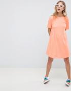 Asos Design Smock Dress With Diamond Open Back - Orange
