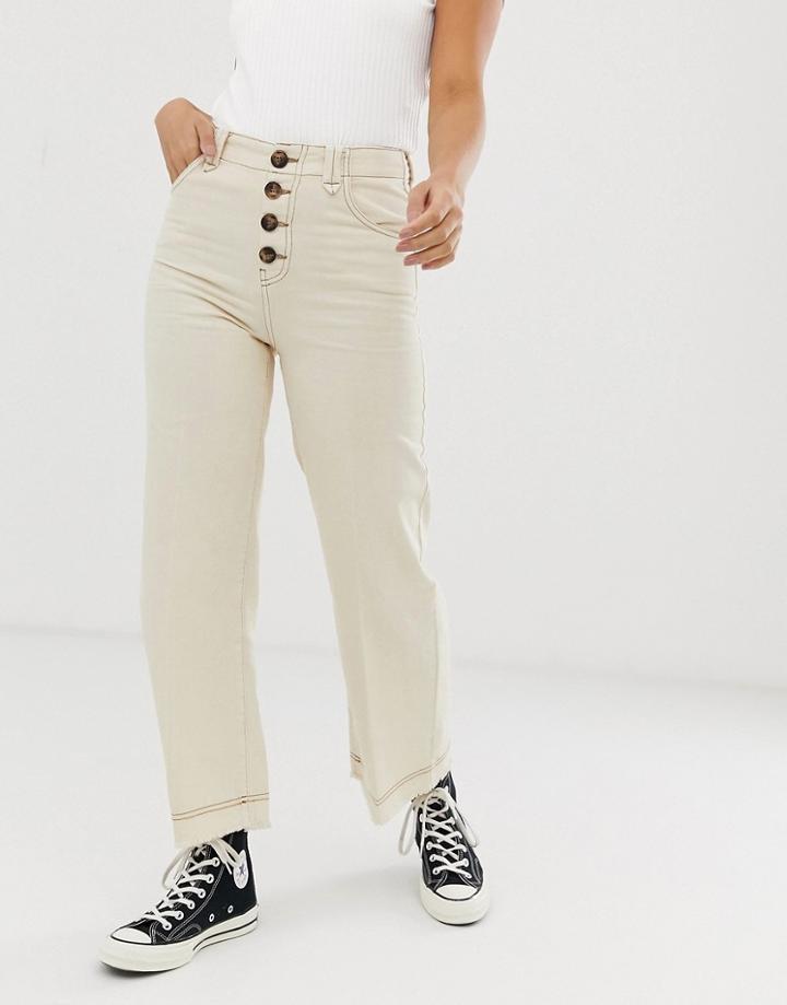 Bershka Button Top Denim Culottes In Off White