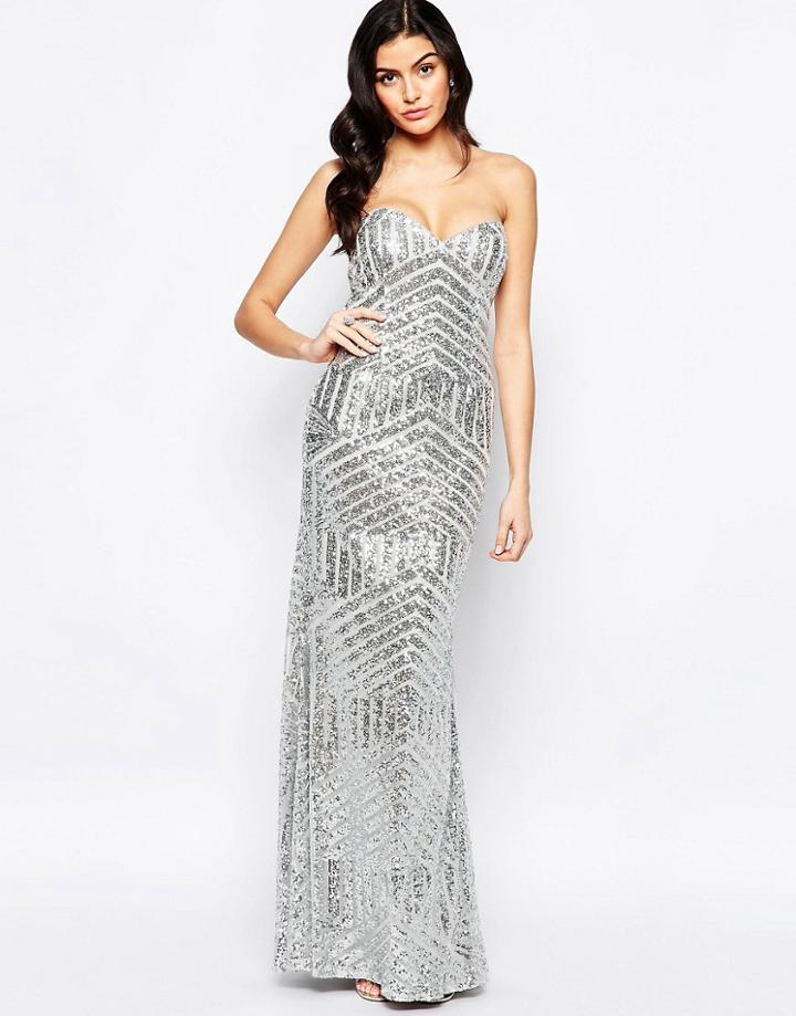 Forever Unique Celine Bandeau Fishtail Maxi Dress - Silver