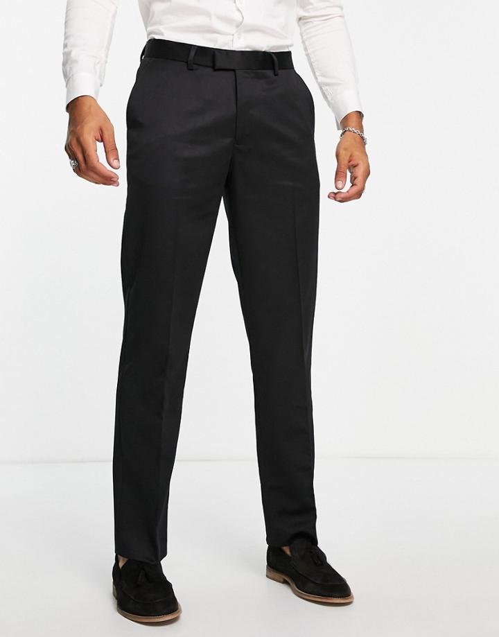 Topman Straight Fit Sateen Pants In Black