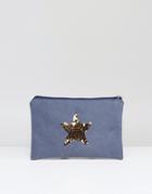 South Beach Washed Blue Clutch Bag With Gold Star - Blue