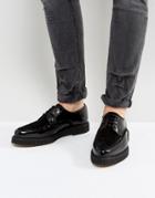 Asos Lace Up Shoes In Black Leather With Creeper Sole - Black