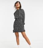 Missguided Petite Shirred Skirt Mini Dress With Keyhole Detail In Black