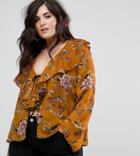 Missguided Plus Floral Print Ruffle Front Blouse - Yellow