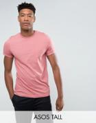 Asos Tall Crew Neck T-shirt With Roll Sleeve In Pink - Pink