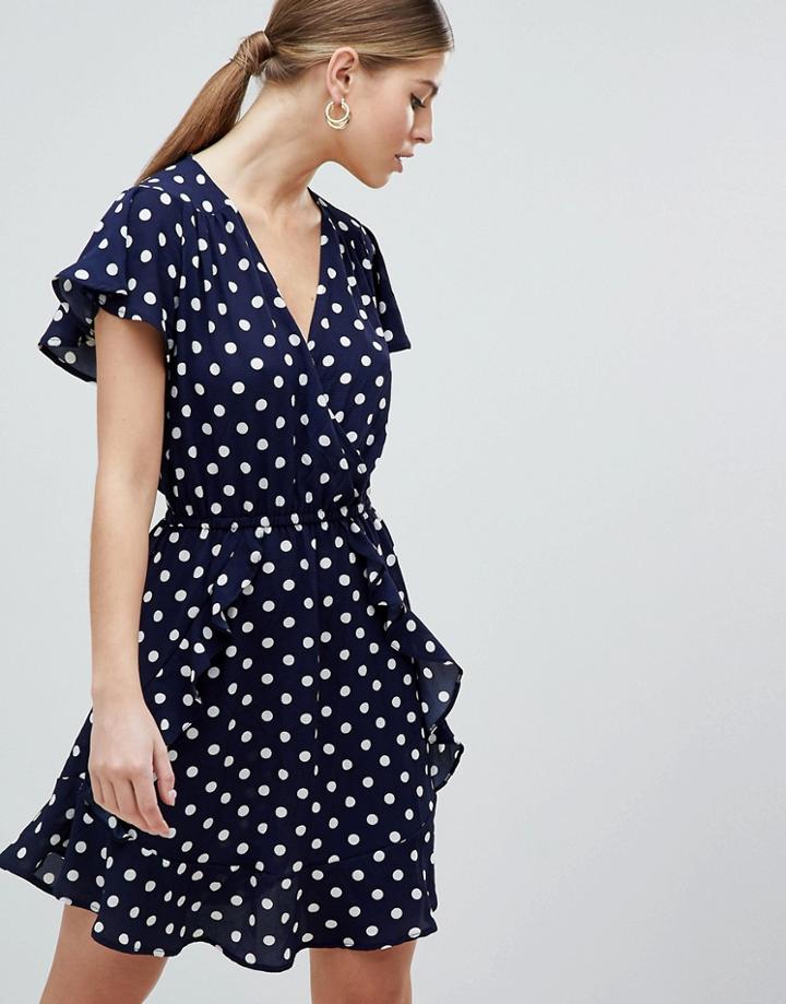 Ax Paris Polka Dot Pephem Mini Dress - Navy
