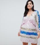 Asos Design Curve Kimono Mini Dress In The Scattered Colored Sequins - Multi