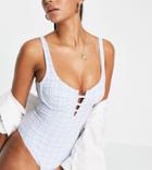 The Frolic Underwire Swimsuit In Seersucker Blue Check