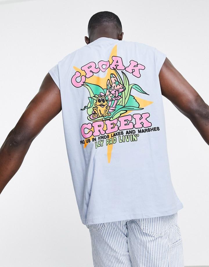 Asos Design Oversized Tank In Blue With Cartoon Back Print-blues