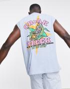Asos Design Oversized Tank In Blue With Cartoon Back Print-blues