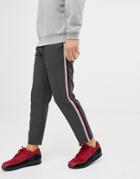 Pull & Bear Pants In Gray With Multi Colored Side Stripe - Gray