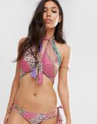 Asos New Scarf Print Sheer Halter Wrap Bikini Top - Multi