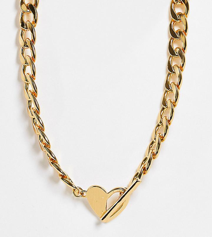 Asos Design 14k Gold Plated Necklace With Heart Tbar In Gold Tone