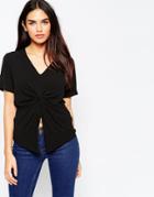 Asos Tuck Drape Front Top - Black