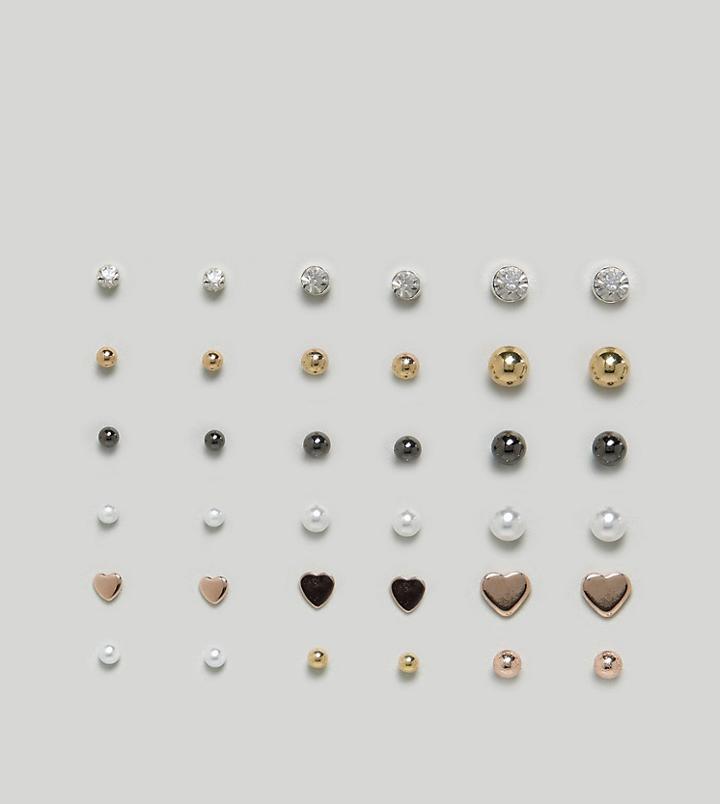 Asos Pack Of 18 Mixed Stud Earrings - Multi