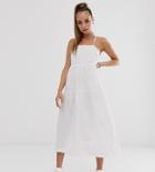 Collusion Petite Tiered Cami Smock Midi Dress-white