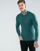 Asos Knitted Muscle Polo In Bottle Green - Green