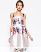 Hope And Ivy Structured Bandeau Prom Dress In Placement Floral - Cream Multi