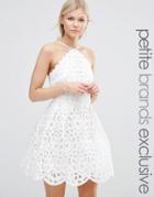 Chi Chi London Petite High Neck Cutwork Mini Prom Dress - White