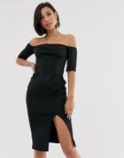 Asos Design Bardot Scuba Midi Bodycon Dress - Black