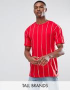 Sixth June Tall Oversized T-shirt In Red Stripe - Red